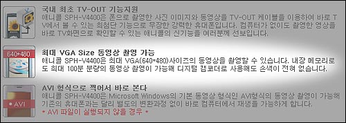 문제의 광고문구. 삼성전자의 광고에서는 디지털 캠코더로 사용해도 손색이 없다고 밝히고 있으나 소비자들은 사실상 연속 촬영에 불과한 수준이라며 반박하고 있다. 